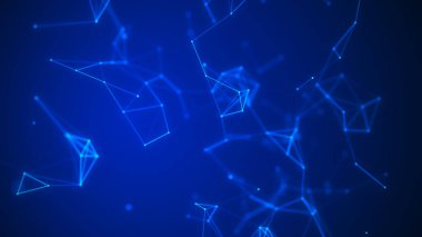 İş için fütüristik fon. Hareket eden parçacıklarla ağ bağlantısı siber uzayı. Büyük veri görselleştirmesi. Soyut siber güvenlik geçmişi. 3B görüntüleme.