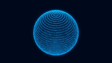 Parçacıkları ve çizgileri olan bilim kurgu mavi küre. Ağ bağlantısını kavra. Çerçeve küresi. Soyut teknoloji geçmişi. 3d oluşturma.