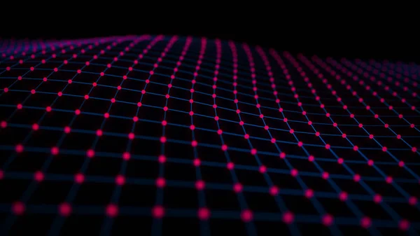 Onda Tecnologia Digital Ciberespaço Escuro Com Pontos Movimento Vermelho Linhas — Fotografia de Stock