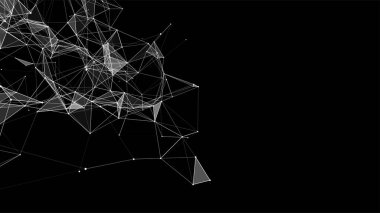 Vektör işleri fütüristik fon. Hareket eden parçacıklarla ağ bağlantısı siber uzayı. Büyük veri görselleştirmesi. Sanal güvenlik geçmişini özetle.