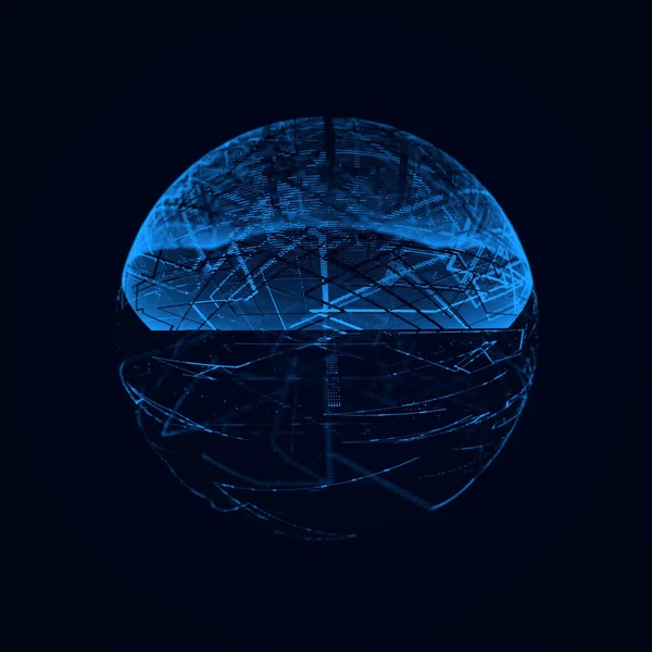 有粒子和线的科幻蓝色球体概念网络连接 框架球 摘要技术背景 3D渲染 — 图库照片