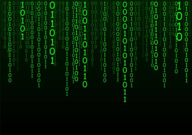 Matris teknolojisi geçmişi. İkili kodlu siber güvenlik. Rastgele yeşil sayılar hızla düşüyor. Şifre çözücü algoritmalar hacklendi. Büyük veri görselleştirmesi.