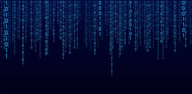 Matris teknolojisi geçmişi. İkili kodlu siber güvenlik. Rastgele mavi sayılar hızla düşüyor. Şifre çözücü algoritmalar hacklendi. Büyük veri görselleştirmesi.