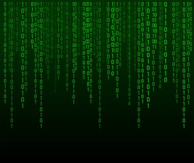 Matris teknolojisi geçmişi. İkili kodlu siber güvenlik. Rastgele yeşil sayılar hızla düşüyor. Şifre çözücü algoritmalar hacklendi. Büyük veri görselleştirmesi.