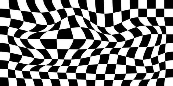 Psykedelisk Vågoptisk Illusion Abstrakt Vektor Förvrängd Bakgrund Med Svarta Och — Stock vektor