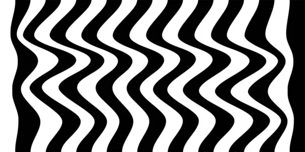 Psykedelisk Vågoptisk Illusion Abstrakt Vektor Förvrängd Bakgrund Med Svarta Och — Stock vektor