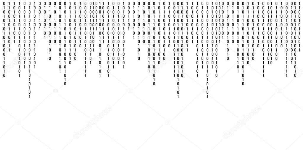 Matrix technology background. Cyber security with binary code. Rapidly falling randomly white numbers. Decoding algorithms hacked software. Big data visualization.