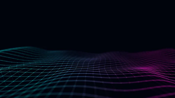 Onda Tecnologia Digital Ciberespaço Escuro Com Pontos Movimento Coloridos Linhas — Fotografia de Stock