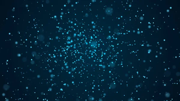 Dust particles with bokeh effect on dark background. Abstract blue magic background. Starry sky. 3d rendering.