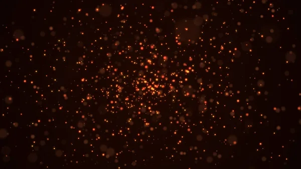 Dust particles with bokeh effect on dark background. Abstract orange magic background. Starry sky. 3d rendering.