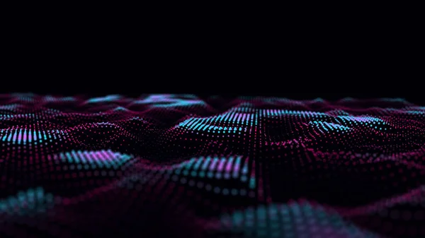 数字技术浪潮 黑暗的网络空间 有彩色的运动点和线条 未来数字背景 大数据分析 3D渲染 — 图库照片