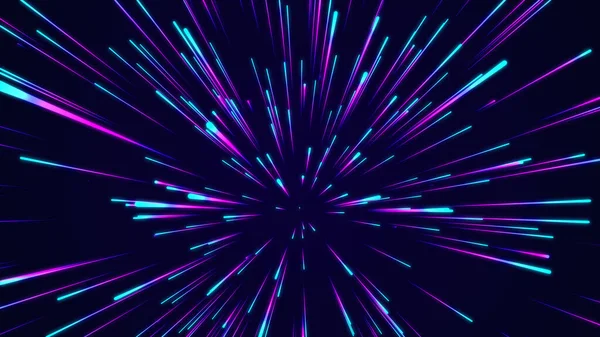 Soyut hiper hız arkaplanı. Büyük veri siber uzayının hareketleri. Dinamik sıçrayış mavi ışık çizgileri hızlanıyor. Işığın gelecekteki patlaması. Renkli ışınlar hareket halinde. 3B görüntüleme.