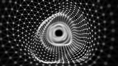 Soyut bilim kurgu kara tüneli. Solucan deliği siber uzayı emer. Üç boyutlu portal. Gelecekçi fantezi yüksek teknoloji hunisi. 3d oluşturma.