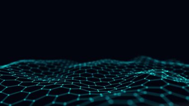 Dijital teknoloji altıgen dalgası. Mavi noktalı ve çizgili karanlık siber uzay. Fütürist dijital arka plan. Büyük veri analizleri. 3d oluşturma.