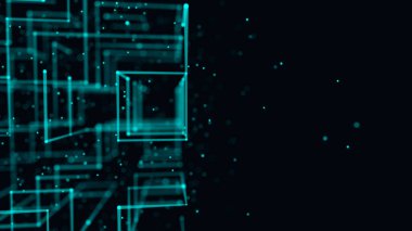 Zincir ağ bağlantı verisini engelle. Mavi noktalı ve çizgili karanlık siber uzay. Siber güvenlik geçmişi. Fütürist dijital arka plan. Büyük veri görselleştirmesi. 3B görüntüleme.