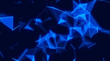 İş için fütüristik fon. Hareket eden parçacıklarla ağ bağlantısı siber uzayı. Büyük veri görselleştirmesi. Soyut siber güvenlik geçmişi. 3B görüntüleme.
