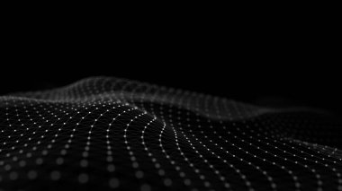 Digital technology black wave. Dark cyberspace with motion dots and lines. Futuristic digital background artificial intelligence. Big data analytics. 3d rendering.