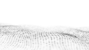 Digital technology white wave. Light cyberspace with motion dots and lines. Futuristic digital background artificial intelligence. Big data analytics. 3d rendering.