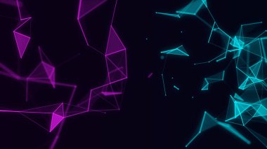 Business futuristic backdrop. Network connection structure cyberspace with double moving particles. Big data visualization. Abstract cyber security background. 3D rendering.