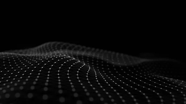 Digital technology black wave. Dark cyberspace with motion dots and lines. Futuristic digital background artificial intelligence. Big data analytics. 3d rendering.