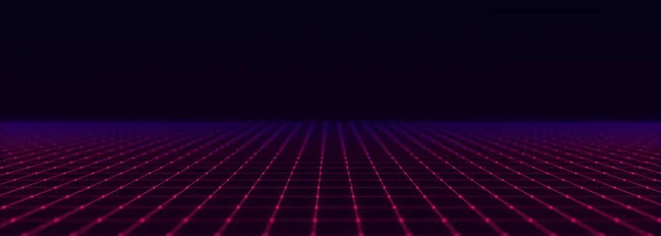 Technology perspective grid background. Digital space wireframe landscape. Pink mesh on a black background. 3d rendering.