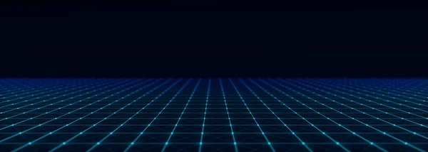 Technology perspective grid background. Digital space wireframe landscape. Blue mesh on a black background. 3d rendering.