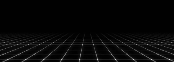 Technology perspective grid background. Digital space wireframe landscape. White mesh on a black background. 3d rendering.