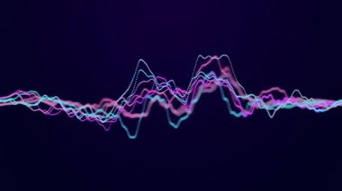 Hisse senedi, döviz, yatırım ya da kripto para birimi şeması. İş geçmişi. Soyut müzik dalgası. Renkli noktalı ses eşitleyici. 3d oluşturma.