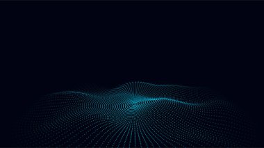 Noktalı soyut müzik dalgası. Hareketli parçacıkları olan karanlık siber uzay. Dijital veritabanlı vektör fütüristik daire dalgası. Büyük veri analizleri.