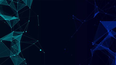 İş için fütüristik fon. Çift hareketli parçacıkları olan vektör ağ bağlantı yapı siber uzayı. Büyük veri görselleştirmesi. Sanal güvenlik geçmişini özetle.