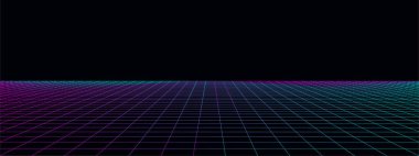 Teknoloji perspektifi şebeke geçmişi. Dijital uzay kablosu manzarası. Siyah arkaplanda vektör renkli ağ.