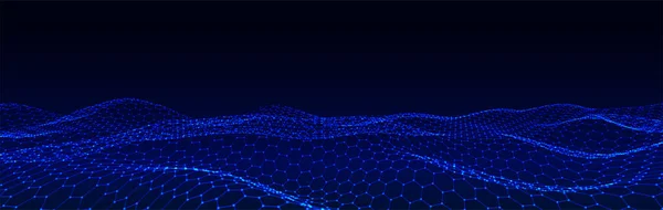 Digitale Technologie Zeshoekgolf Donkere Cyberruimte Met Blauwe Bewegingsstippen Lijnen Vector — Stockvector