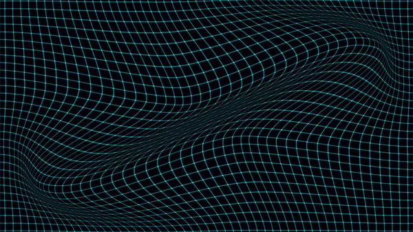 Abstraktes Gebogenes Perspektivraster Vektorhintergrund Verzerrte Wireframe Welle Technologie Oberflächennetze Gebogene — Stockvektor