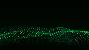 Vektör dijital teknoloji dalgası. Renkli hareket noktaları ve çizgileri olan karanlık siber uzay. Fütürist dijital arka plan. Büyük veri analizleri.
