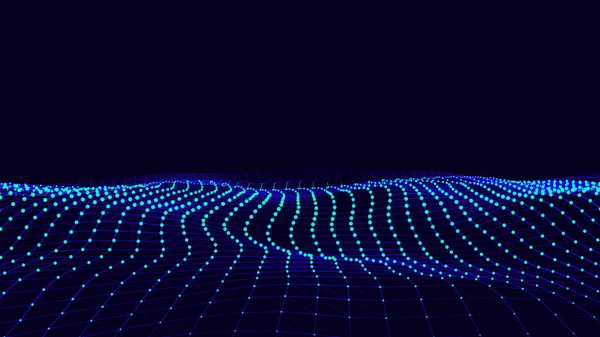 ベクトルデジタル技術の波 カラフルな動きの点と線で暗いサイバー空間 未来的なデジタル背景 ビッグデータ分析 — ストックベクタ