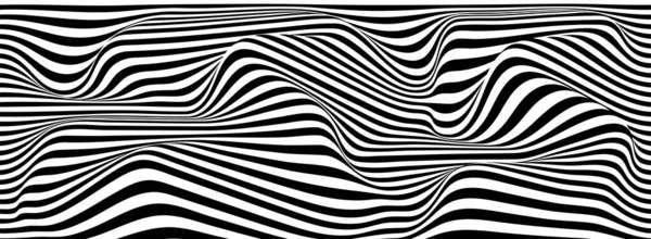 Psychedelische Wellenoptische Täuschung Abstrakter Vektor Verzerrter Hintergrund Mit Schwarzen Und — Stockvektor
