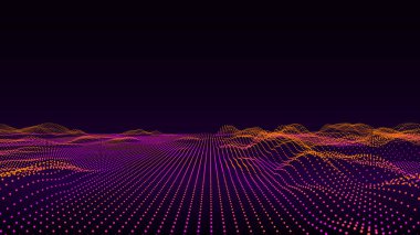 Vektör dijital teknoloji dalgası. Siyah hareket noktaları ve çizgileri olan karanlık siber uzay. Fütürist dijital arka plan. Büyük veri analizleri.
