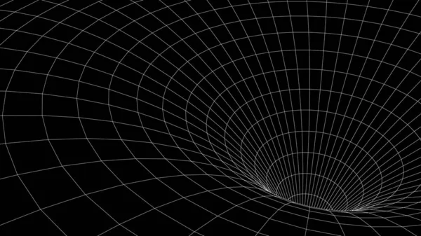 Abstrak Wireframe Terowongan Hitam Lubang Cacing Vektor Portal Saluran Fantasi - Stok Vektor