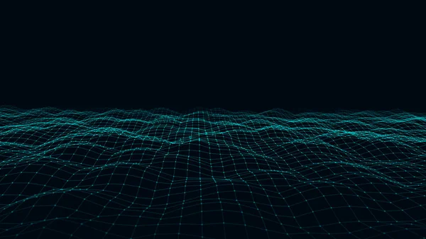 Векторная Волна Цифровых Технологий Темное Киберпространство Голубыми Точками Движения Линиями — стоковый вектор
