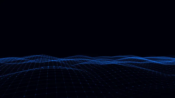Digitale Vectorgolf Donkere Cyberruimte Met Blauwe Bewegingsstippen Lijnen Futuristische Digitale — Stockvector