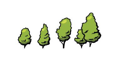 Ağaç vektörü çizimi basit çizgi film stili Ağaçlar yeşil yaprak çizimi ile beyaz arkaplanda izole edilmiş