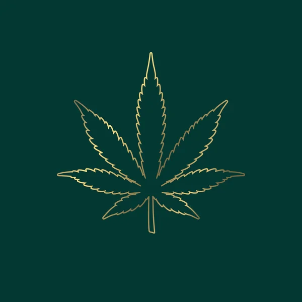 Konopný list zlatý tvar silueta vektorové ikony. Marihuana Medicine cannabis sign Hash, ganja cbd rasta indica sativa — Stockový vektor