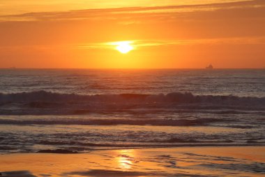 Deniz, dalga, günün sonu, taş, plaj, güneş, bulut, su, günbatımı, portakal