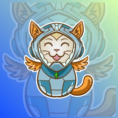 Çizgi film stili karakter vektör illüstrasyonunda Sevimli Uzay Kedisi Logosu Maskotu