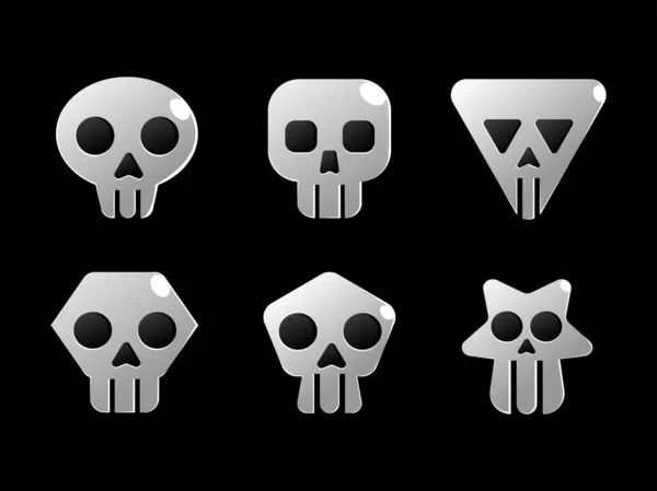 Illustration White Skull Set Different Shape Isolated Black Icon Design — стоковый вектор