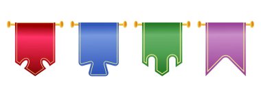 3D Viktorya dönemi tarzında beyaz üzerine izole edilmiş renkli bayrak koleksiyonu