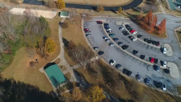 Aerial Top View Circling Parking Lot Busy Park High Quality — Stock Video