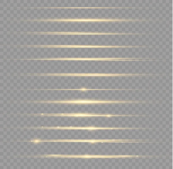 Flitsen Schitteringen Sprankelende Lichtlijn Glanzende Heldere Gouden Lijnen Transparante Achtergrond — Stockvector