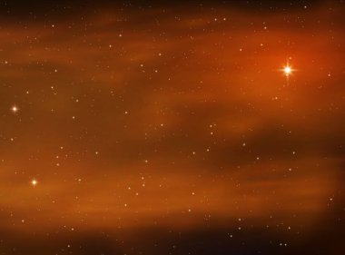Gece parlayan yıldızlı gece gökyüzü evrendeki uzay sonsuzluğu ve kırmızı ve turuncu arka planda yıldız ışığı. Nebula. Galaksi ve evrendeki gezegenler. Sihirli doku. Vektör illüstrasyonu