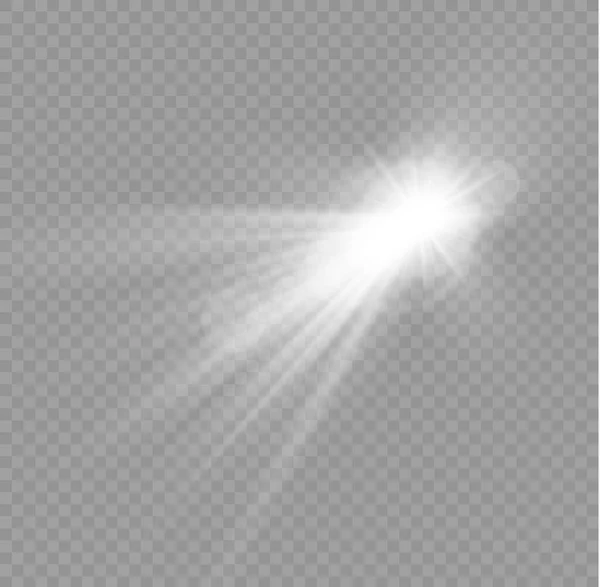 发光的太阳光 镜头耀斑 运动中的模糊闪光 阳光的辉光效果 背景透明的白光太阳光 星星之火熊熊燃烧 聚光灯 Bokeh效应 — 图库矢量图片